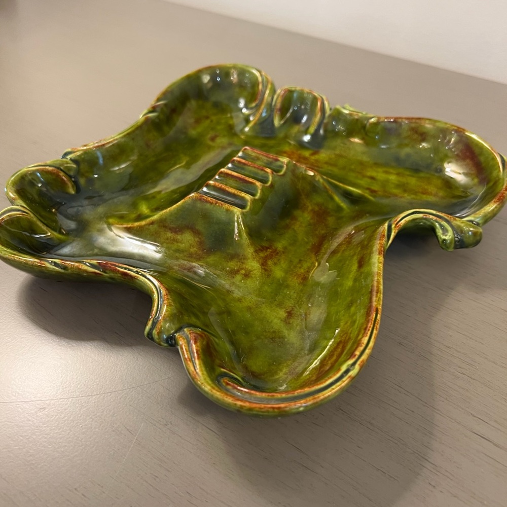 California Pottery Mid Century Modern Ceramic Ashtray Avocado Green Glaze - Picture 3 of 12